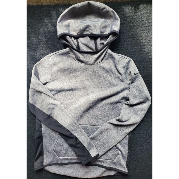 NIKE THERMA FIT Gray with Black Swoosh Pullover Hooded Sweatshirt Women's Medium - Picture 1 of 8